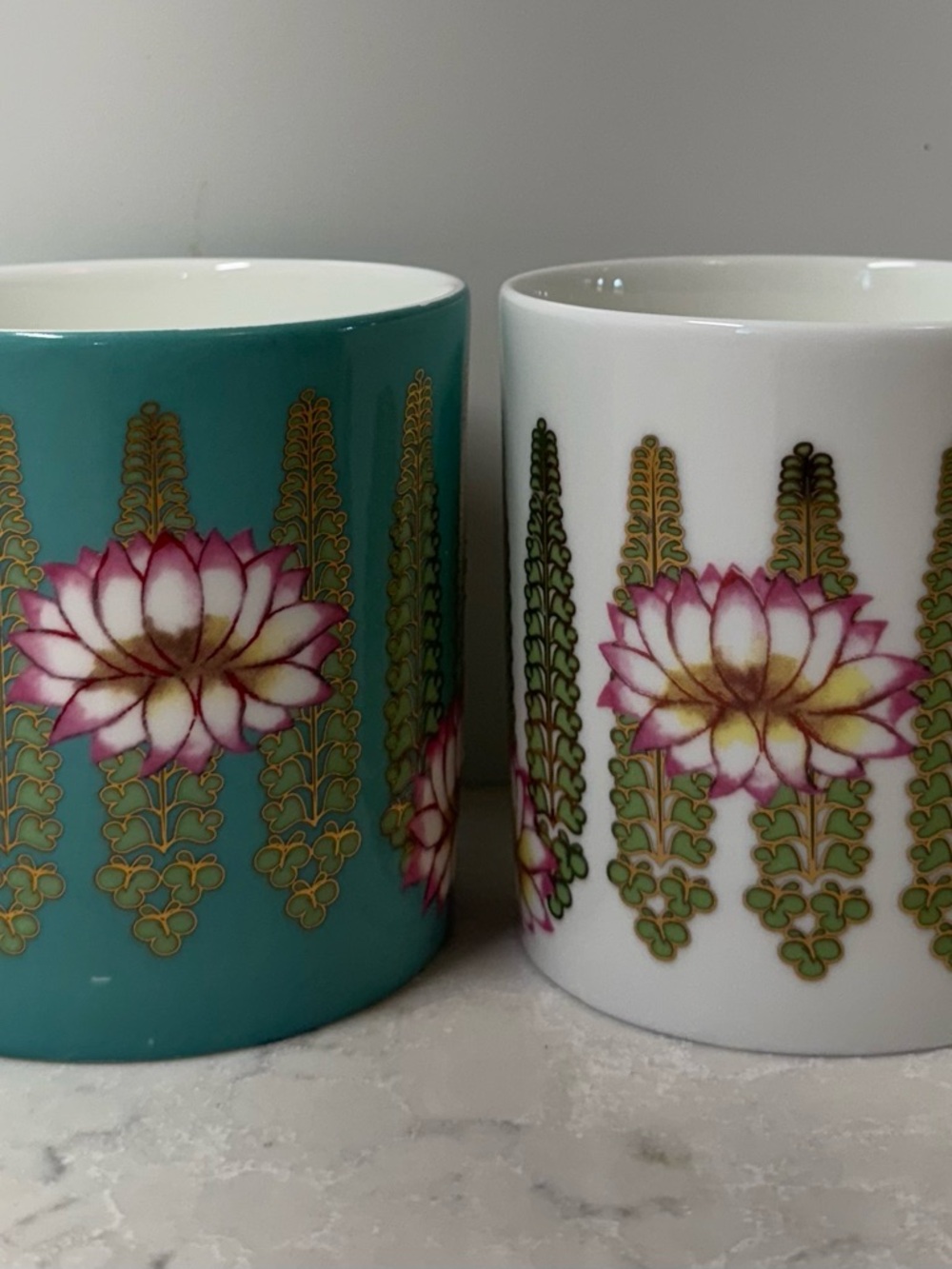 GoodEarth Vrindavan Lotus Lake Ceramic Mug Set of 2 - Teal & White